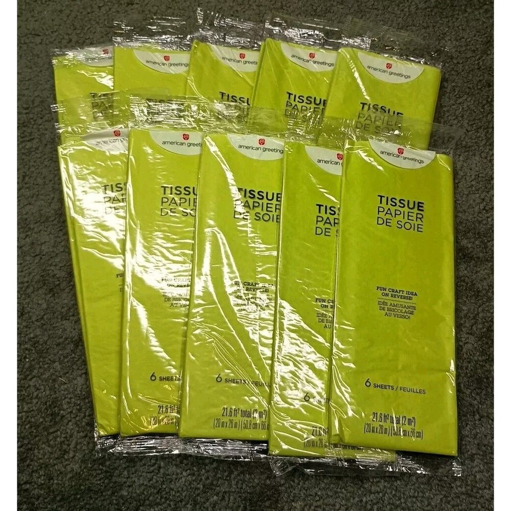 American Greetings Green Tissue Paper 20 in x 2.16 ft - Lot of 10   6 Sheets/Pk.
